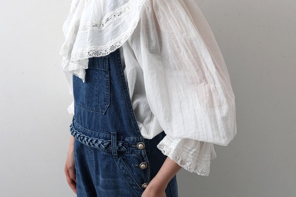 画像19: 80ボイル レースピンタックラッフルケープ衿ブラウス (WH)