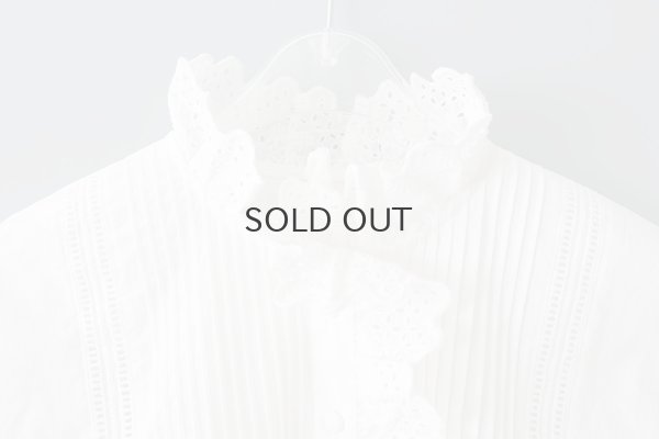 画像5: 再入荷!! ブロード レースピンタックスタンドブラウス (WH)