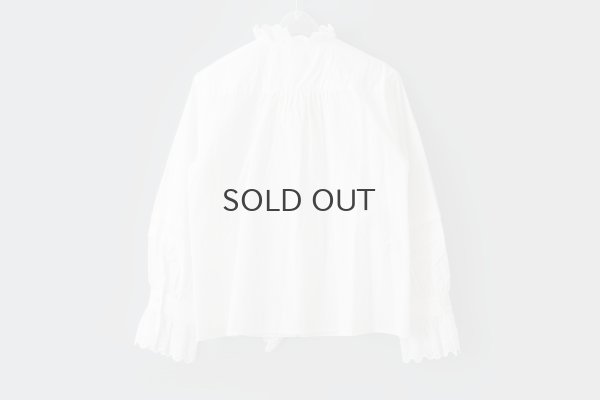 画像3: 再入荷!! ブロード レースピンタックスタンドブラウス (WH)