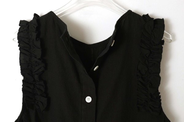 画像12: リネン/コットン ナチュラルトリプルワッシャー フリル オールインワン (BK)