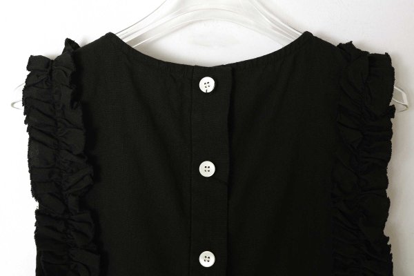 画像11: リネン/コットン ナチュラルトリプルワッシャー フリル オールインワン (BK)