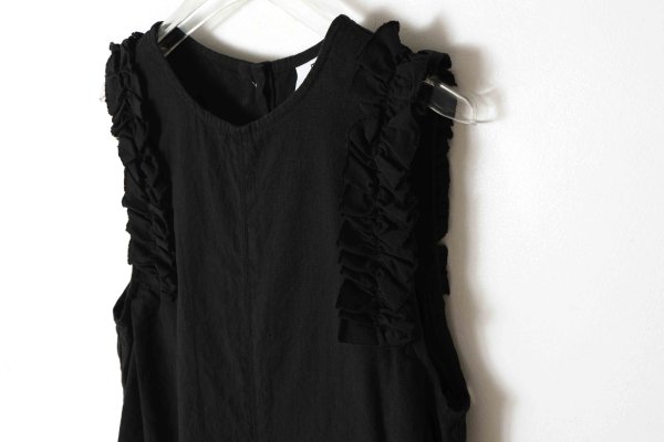 画像5: リネン/コットン ナチュラルトリプルワッシャー フリル オールインワン (BK)