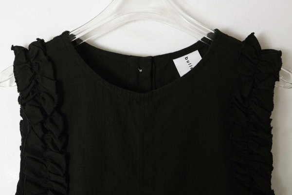 画像4: リネン/コットン ナチュラルトリプルワッシャー フリル オールインワン (BK)