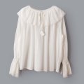  SALE20%OFF!! スノウカットドビー ギャザーレース衿ブラウス (WH)