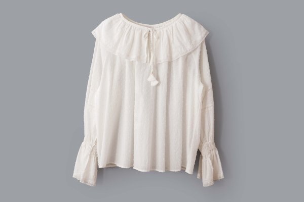 画像1:  SALE20%OFF!! スノウカットドビー ギャザーレース衿ブラウス (WH)