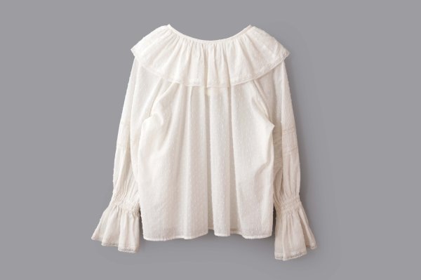 画像2:  SALE20%OFF!! スノウカットドビー ギャザーレース衿ブラウス (WH)
