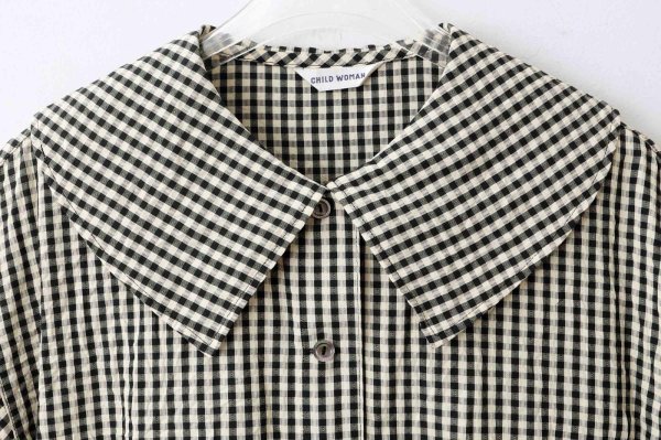 画像4: ドビーギンガム 5分袖ショート前あきブラウス (BK)