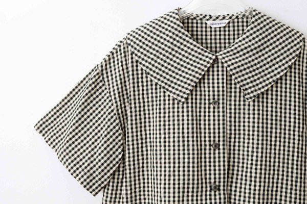 画像3: ドビーギンガム 5分袖ショート前あきブラウス (BK)