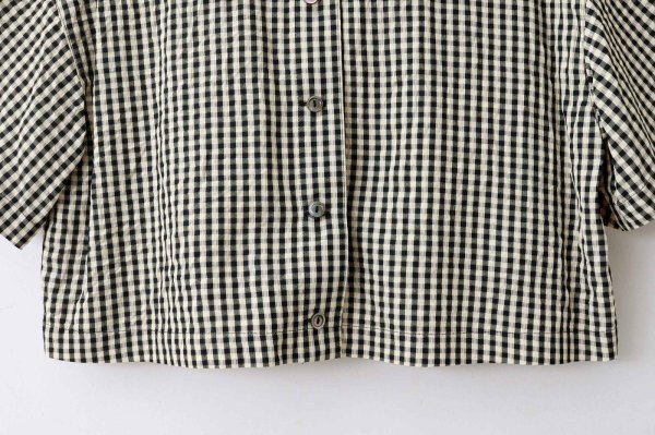 画像6: ドビーギンガム 5分袖ショート前あきブラウス (BK)
