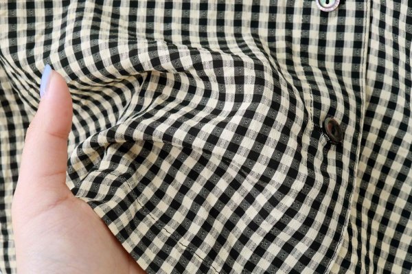 画像7: ドビーギンガム 5分袖ショート前あきブラウス (BK)