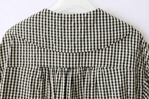 画像8: ドビーギンガム 5分袖ショート前あきブラウス (BK)