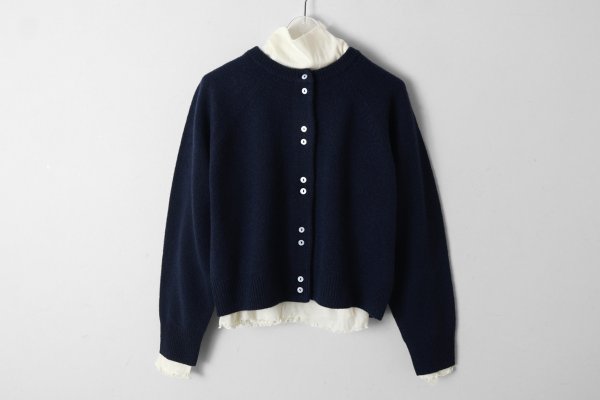 画像9: 2/15ラムウール 2つ釦カーディガン (NV)