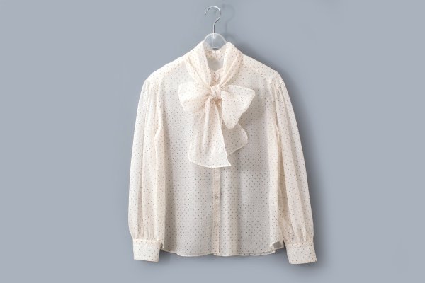 画像1: シアードットプリント ボウタイブラウス