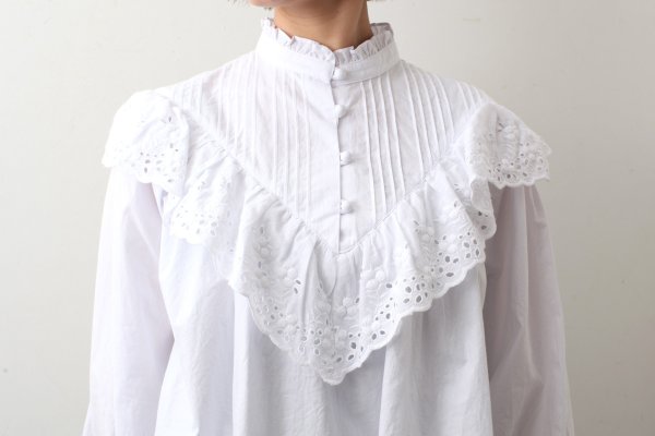 画像14: 別注!! スタンドカラーレースブラウス (WH)
