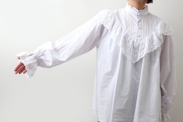 画像15: 別注!! スタンドカラーレースブラウス (WH)