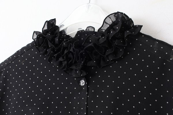 画像5: SALE15%OFF!! シアードットプリント 2段フリル襟ブラウス  (BK)