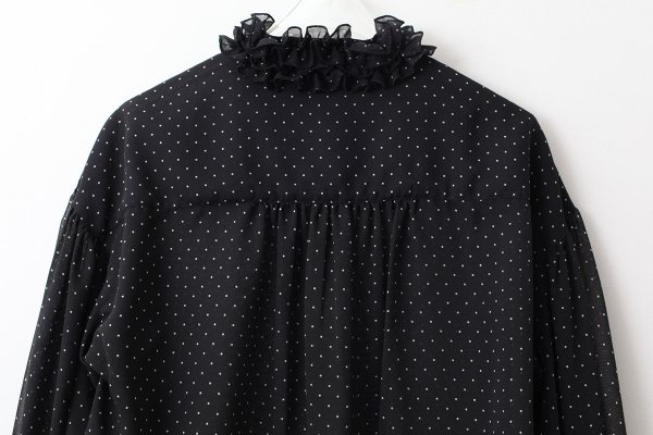 画像9: SALE15%OFF!! シアードットプリント 2段フリル襟ブラウス  (BK)