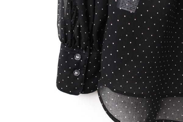画像11: SALE15%OFF!! シアードットプリント 2段フリル襟ブラウス  (BK)