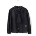 SALE15％OFF‼︎ シアードットプリント ボウタイブラウス (BK)