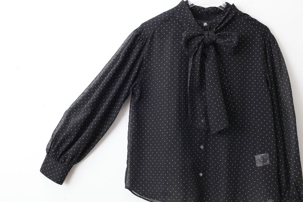 画像3: SALE15％OFF‼︎ シアードットプリント ボウタイブラウス (BK)