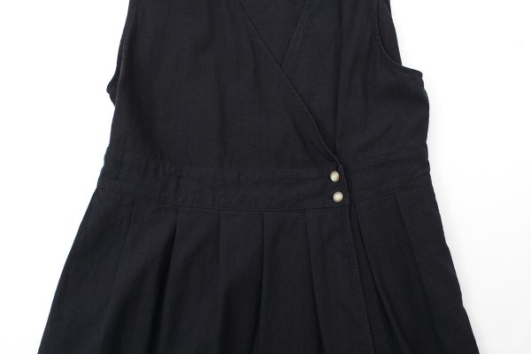 画像5: リネン / コットン ナチュラルトリプルワッシャー apron ワンピース (BK)