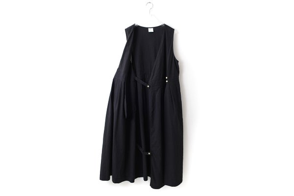 画像3: リネン / コットン ナチュラルトリプルワッシャー apron ワンピース (BK)