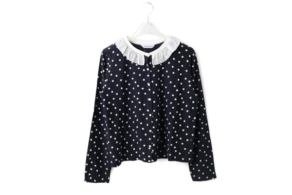 画像1: mizutama パイルカットジャカード フリル襟 カーディガン