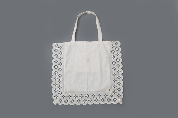 画像1: コットンリネンキャンバス フラワーカットワーク トートBAG