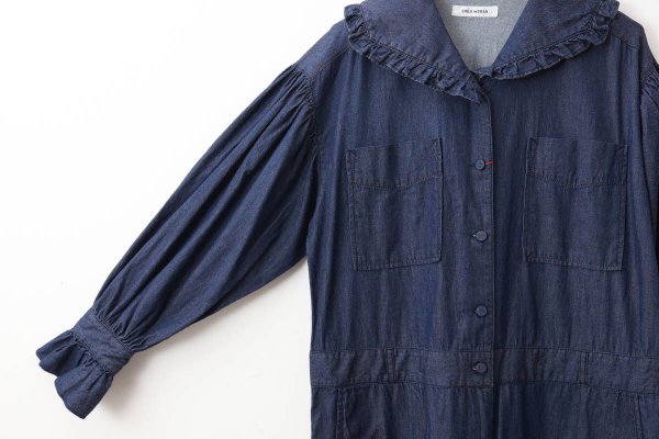 画像5: ライトオンスデニム フリルセーラージャンプスーツ (NV)