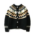 ネパールハンドニット 求心さくらんぼ刺繍カーディガン (BK)