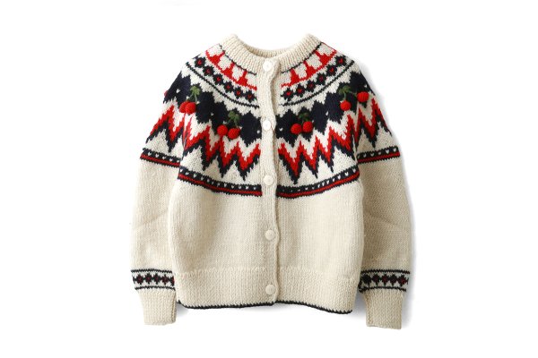 画像1: ネパールハンドニット 求心さくらんぼ刺繍カーディガン (IV)