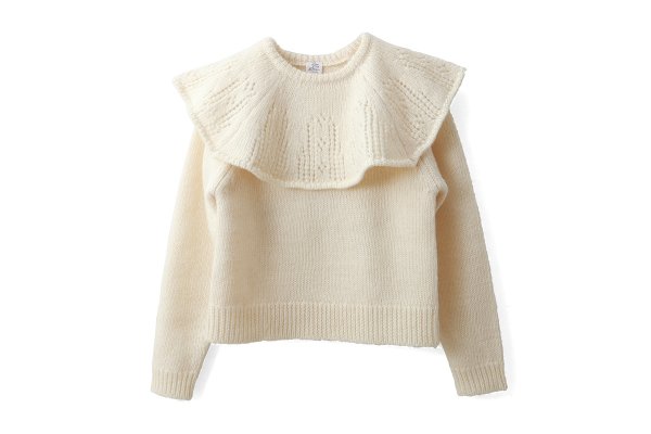 画像1: 1/3Wool 透かし編みケープ襟プルオーバー (IV)