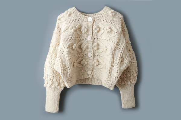 画像1: ネパールギルボックス もよう編みショートカーディガン (IV)