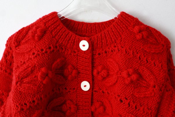 画像3: ネパールギルボックス もよう編みショートカーディガン (RD)