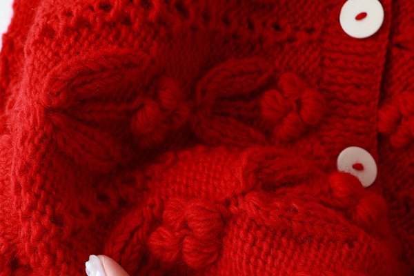 画像8: ネパールギルボックス もよう編みショートカーディガン (RD)