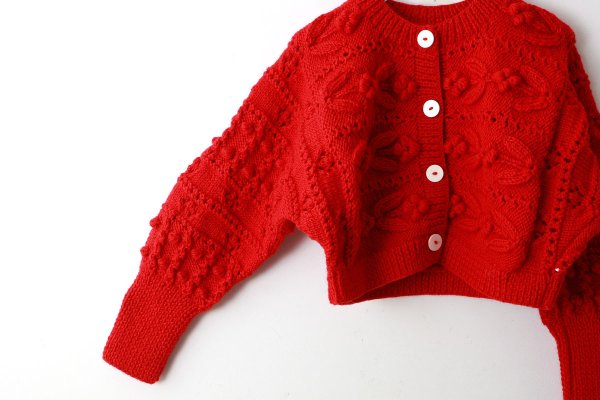 画像5: ネパールギルボックス もよう編みショートカーディガン (RD)