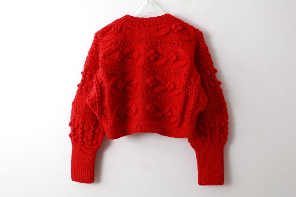 画像2: ネパールギルボックス もよう編みショートカーディガン (RD)