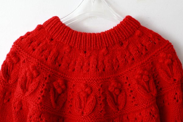 画像2: ネパールギルボックス 求心もよう編みプルオーバー (RD)
