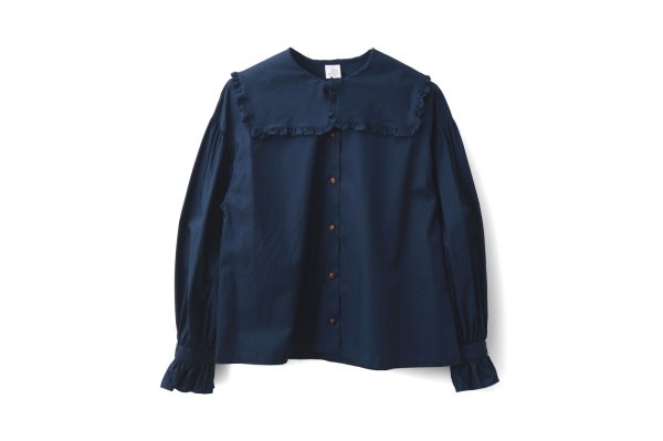 画像1: 50コーマブロード スクエア襟ギャザーブラウス (NV)