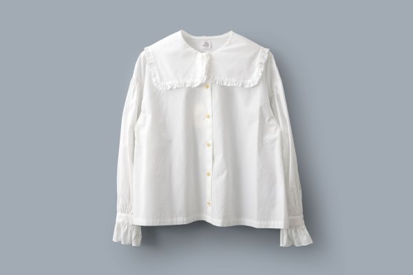 画像1: 50コーマブロード スクエア襟ギャザーブラウス (WH)