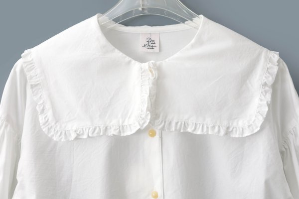 画像3: 50コーマブロード スクエア襟ギャザーブラウス (WH)