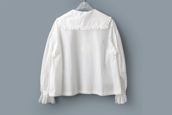 画像2: 50コーマブロード スクエア襟ギャザーブラウス (WH)