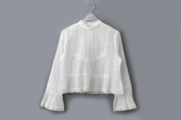 画像1: 80ボイルレース ピンタックスタンドカラーブラウス