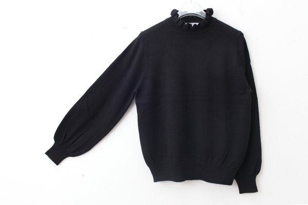 画像4: shop別注!! 32/2強撚綿フリル衿長袖プルオーバー (BK)