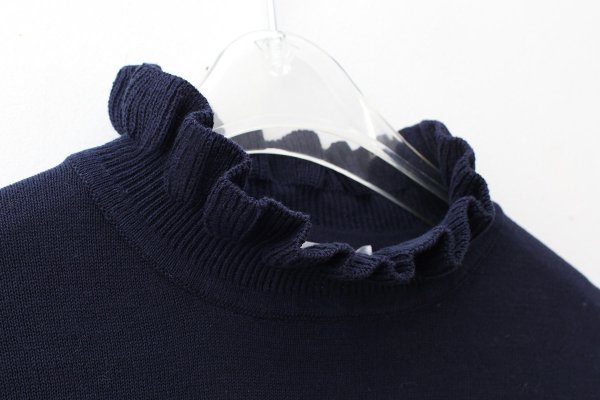画像4: shop別注!! 32/2強撚綿フリル衿長袖プルオーバー (NV)