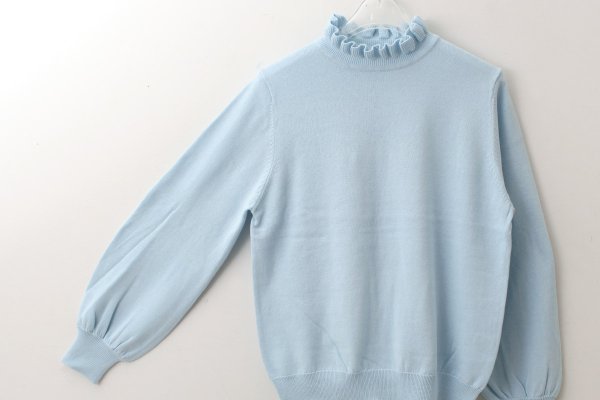 画像5: shop別注!! 32/2強撚綿フリル衿長袖プルオーバー (BL)