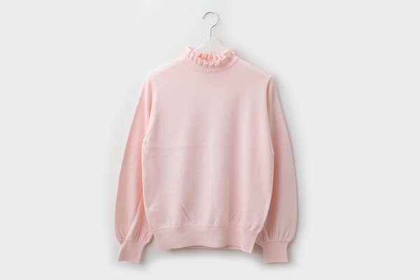 画像1: shop別注!! 32/2強撚綿フリル衿長袖プルオーバー (PK)