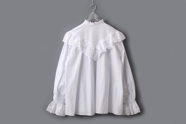 画像2: 別注!! スタンドカラーレースブラウス (WH)