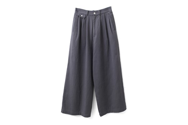 画像1: コットンツイル二重織 ワイドパンツ (GY)