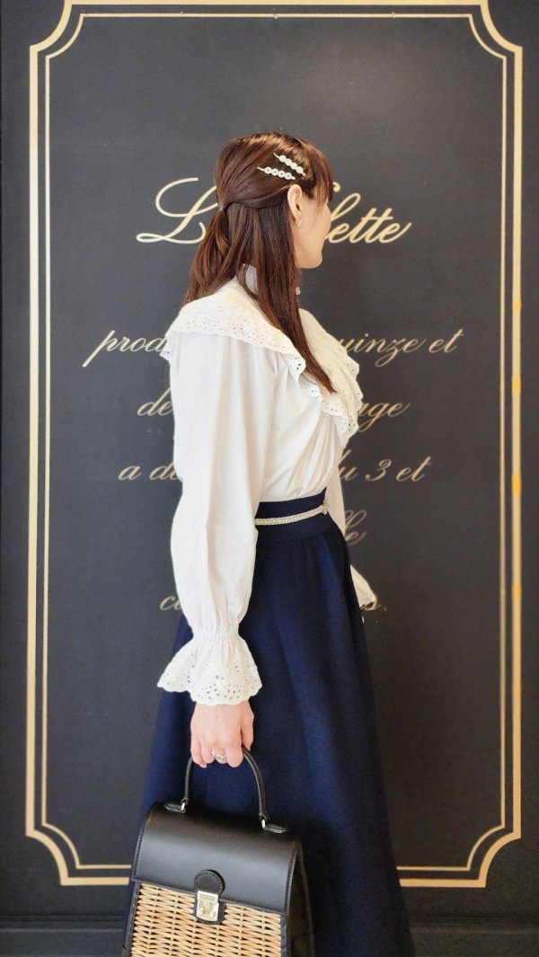 画像34: 別注!! スタンドカラーレースブラウス (WH)